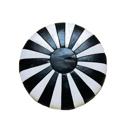 Moroccan Leather Ottoman - Pumpkin Design - Black and White