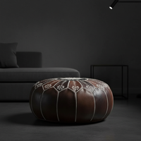 Moroccan Leather Ottoman - Round Pumpkin Shape