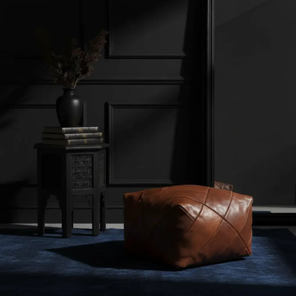 Moroccan Leather Ottoman in Dark Decor