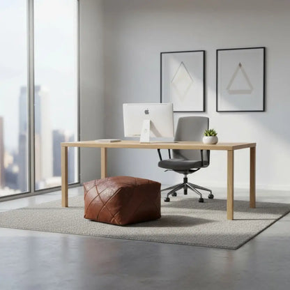 Moroccan Leather Ottoman - Zellige Mosaic Design - Brown