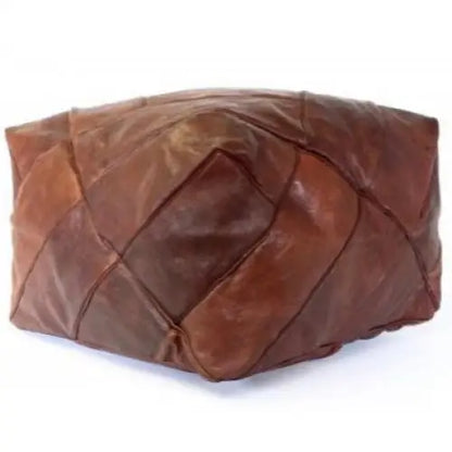 Moroccan Leather Ottoman - Zellige Mosaic Design - Brown