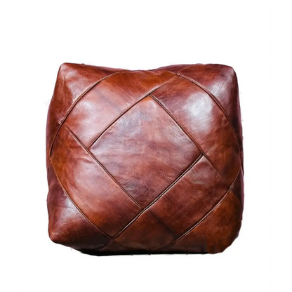Moroccan Leather Ottoman - Zellige Mosaic Design - Brown Caramel