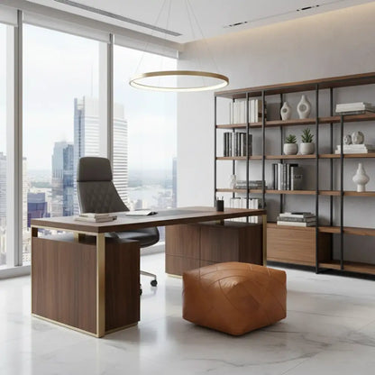 Tan Zellige Ottoman in Luxury Office