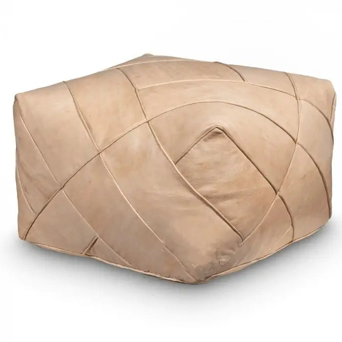 Moroccan Leather Ottoman - Zellige Mosaic Design - Undyed