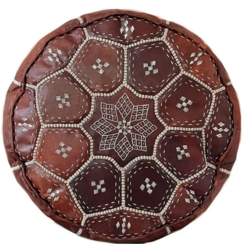 Moroccan Leather Tile Ottoman - Tan
