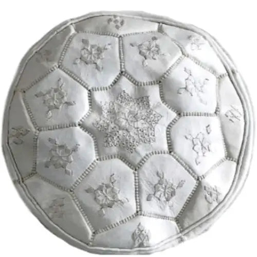 Moroccan Leather Tile Ottoman - White