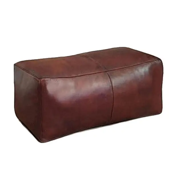 Universal Rectangular Leather Ottoman - Brown