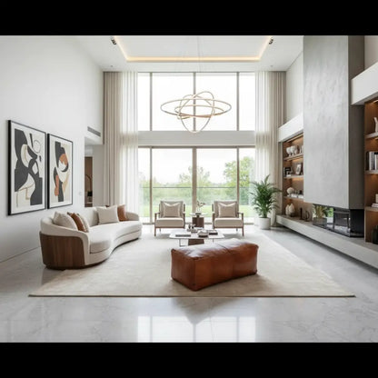 Caramel Ottoman in Luxury Modern Living Room