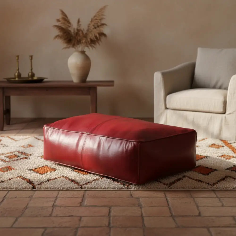 Universal Rectangular Leather Ottoman - Red (Slimmer Depth)
