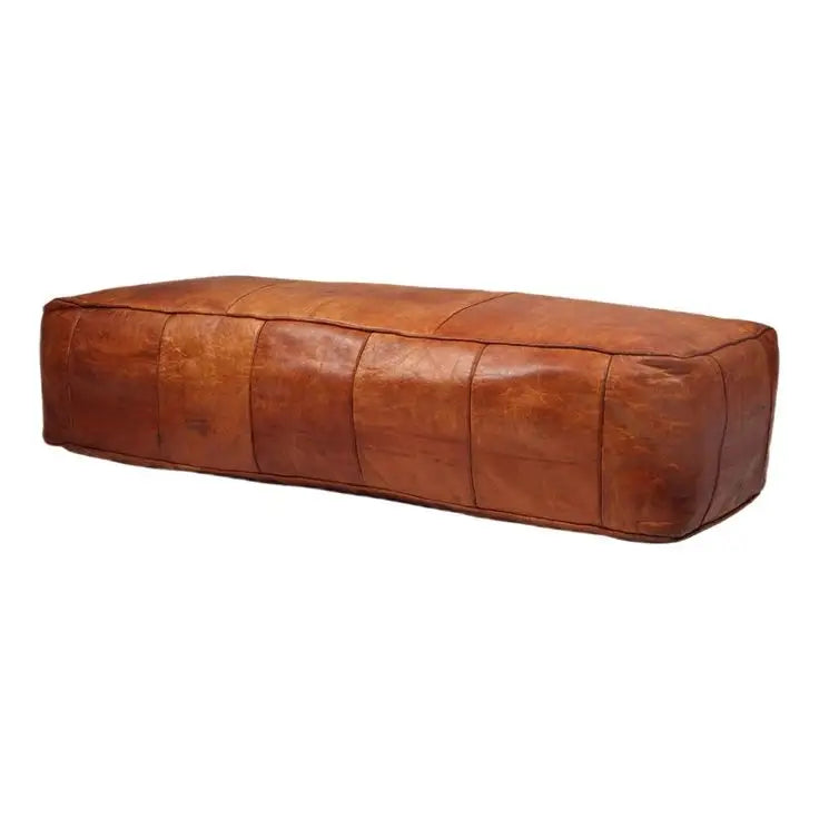 X Large Rectangular Leather Ottoman - Brown Caramel