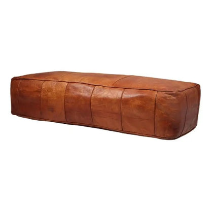 X Large Rectangular Leather Ottoman - Brown Caramel